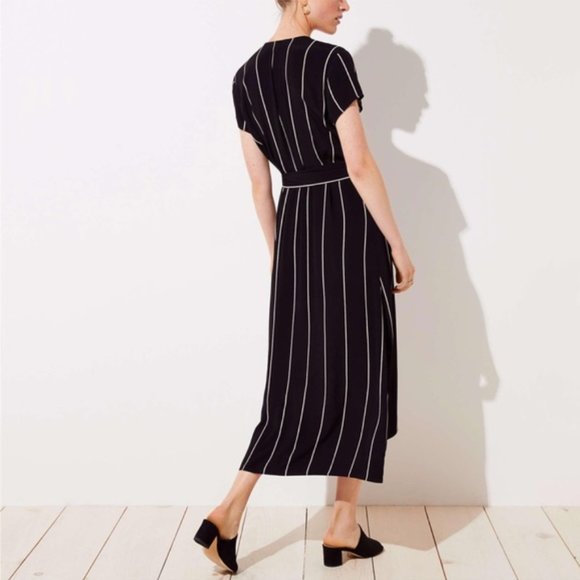 Ann Taylor Loft Black & Pink Striped Wrap Dress - Picture 2 of 9